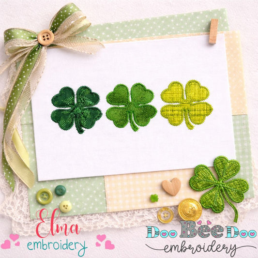 Four Leaf Clovers Trio - Zigzag Appliqué – Machine Embroidery Design