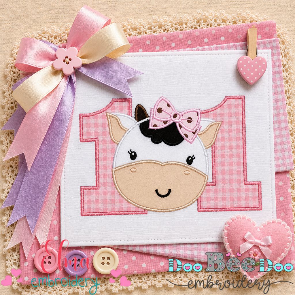 Sweet Cow Number Eleven - Applique - Machine Embroidery Design