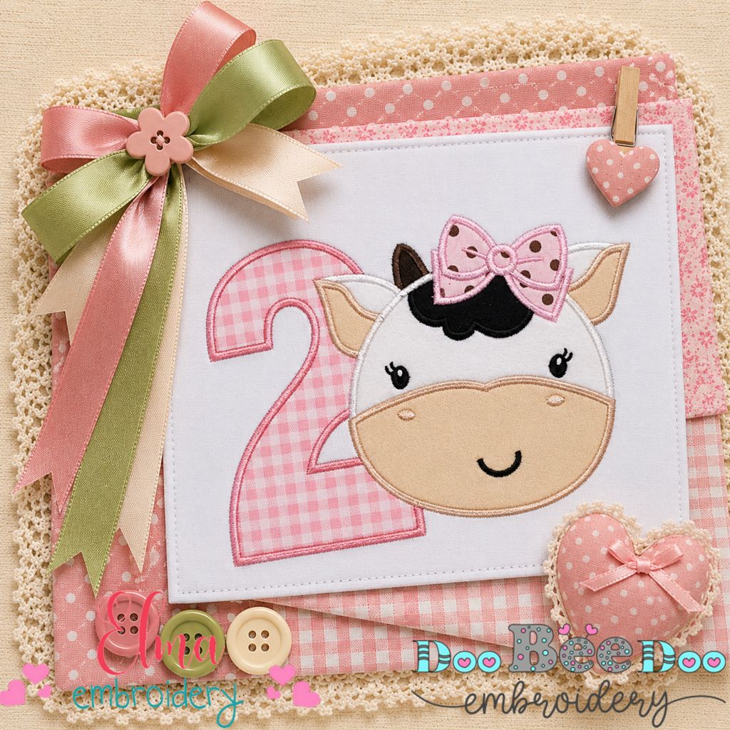 Sweet Cow Number Two - Applique - Machine Embroidery Design