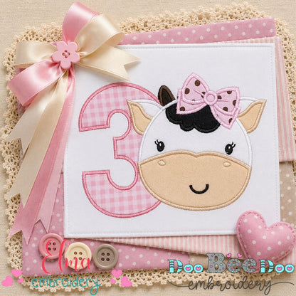 Sweet Cow Number Three - Applique - Machine Embroidery Design