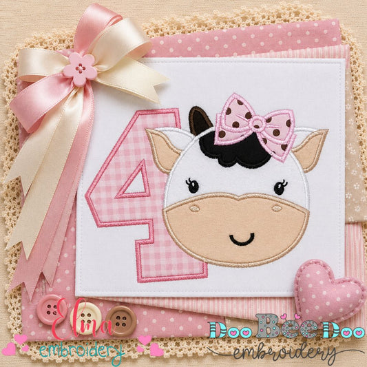Sweet Cow Number Four - Applique - Machine Embroidery Design