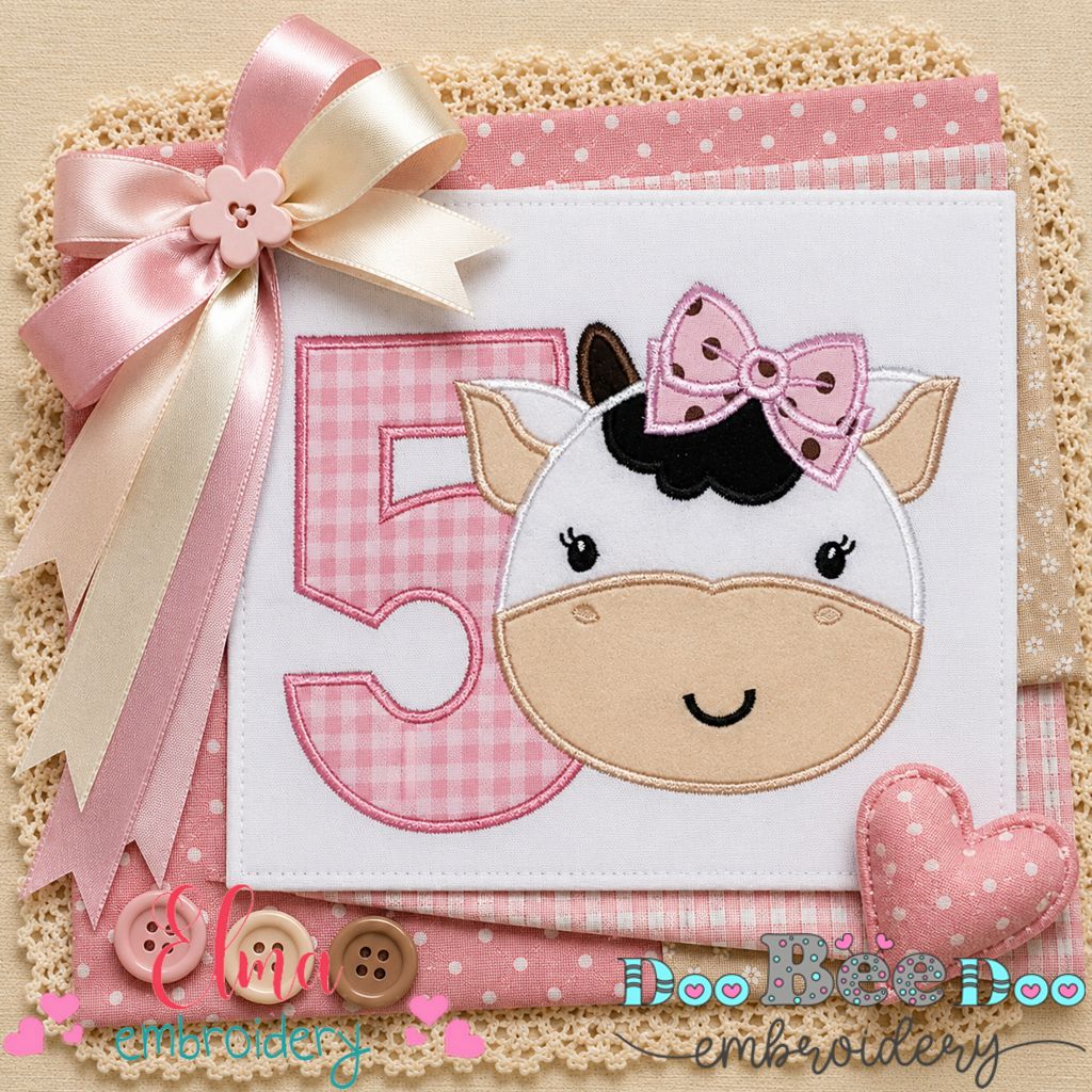 Sweet Cow Number Five - Applique - Machine Embroidery Design