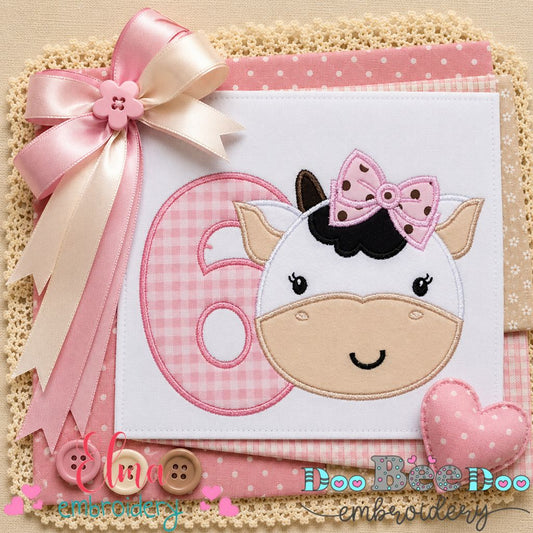 Sweet Cow Number Six - Applique - Machine Embroidery Design