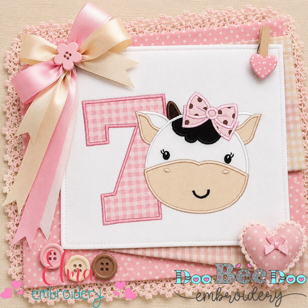 Sweet Cow Number Seven - Applique - Machine Embroidery Design