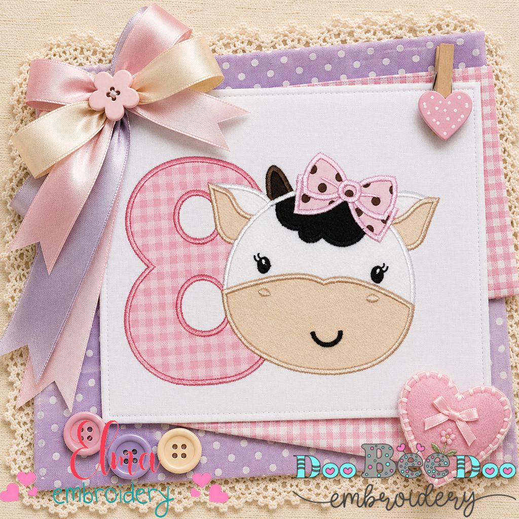 Sweet Cow Number Eight - Applique - Machine Embroidery Design