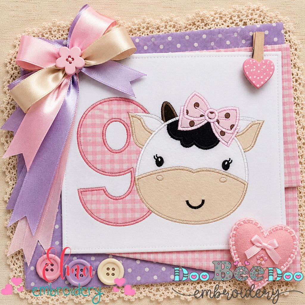 Sweet Cow Number Nine - Applique - Machine Embroidery Design