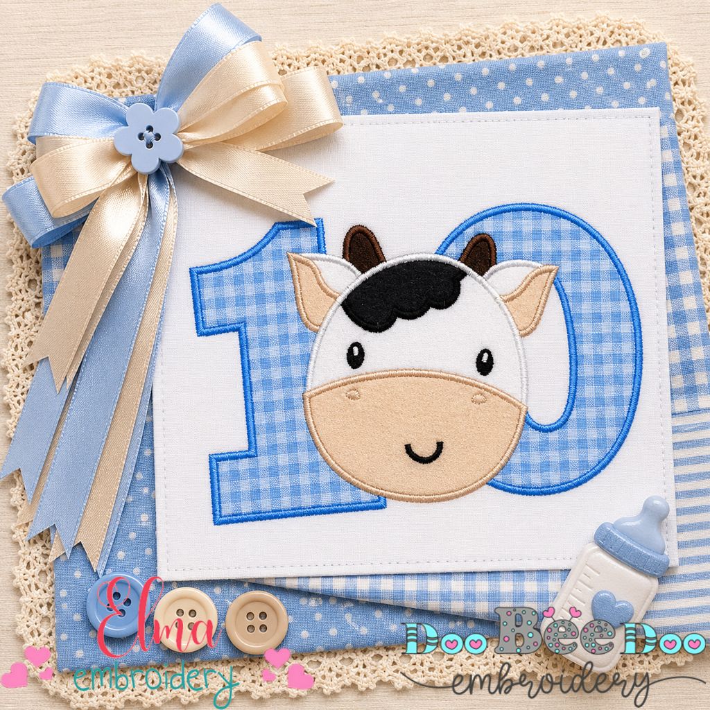 Farmyard Number Ten Cow - Appliqué - Machine Embroidery Design