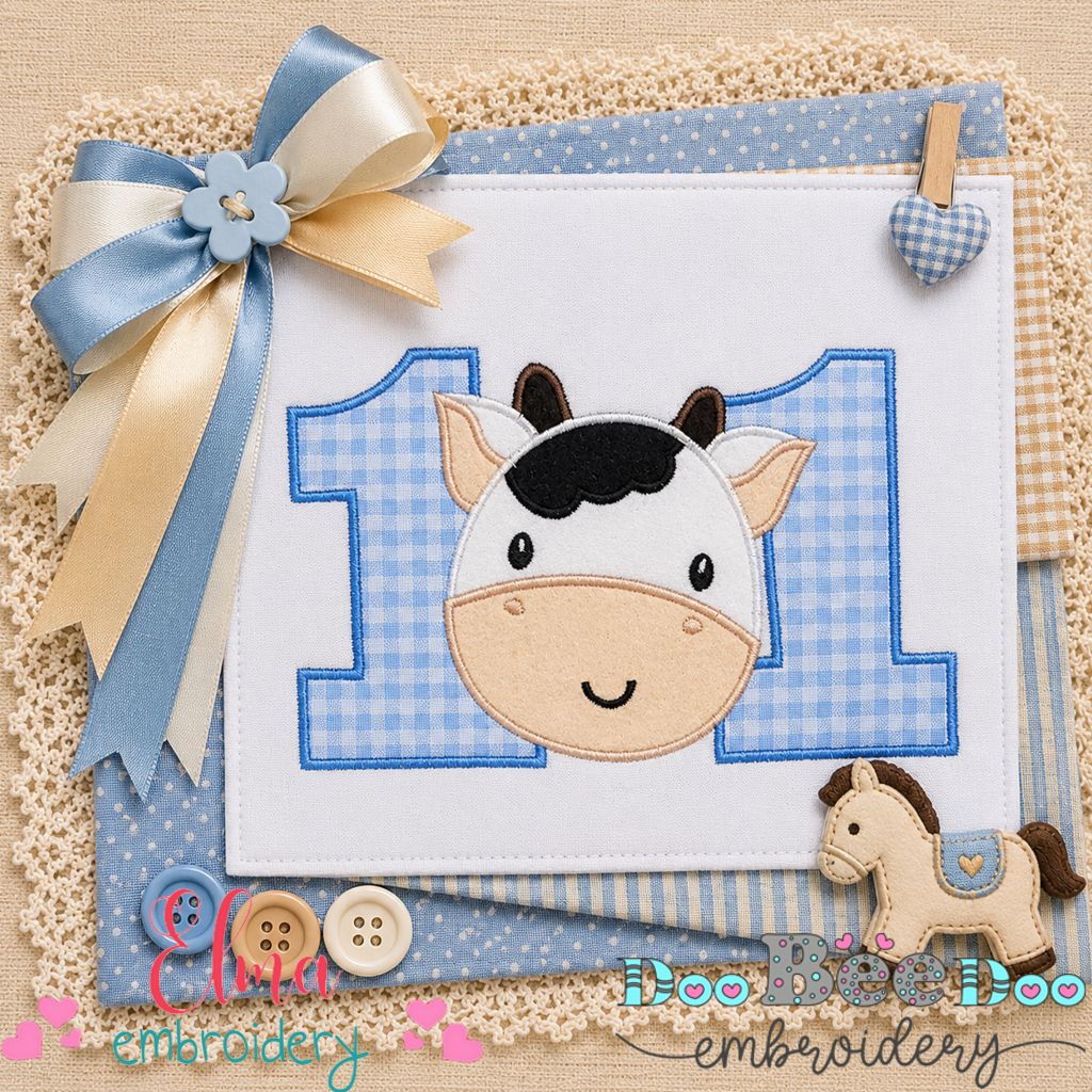 Farmyard Number Eleven Cow - Appliqué - Machine Embroidery Design