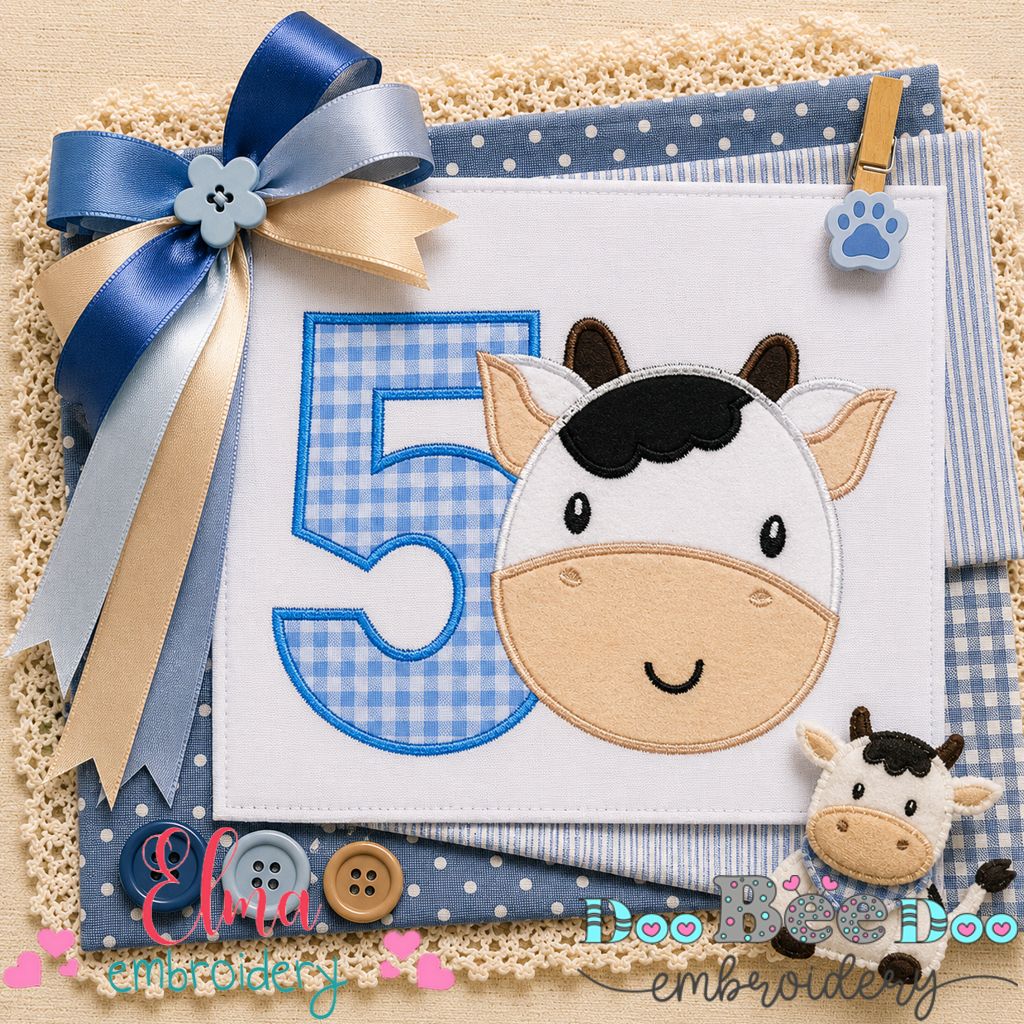 Farmyard Number Five Cow - Appliqué - Machine Embroidery Design