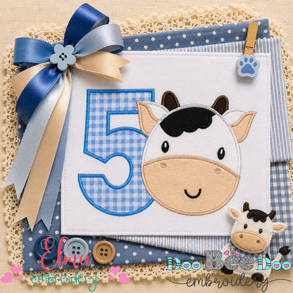 Farmyard Number Five Cow - Appliqué - Machine Embroidery Design