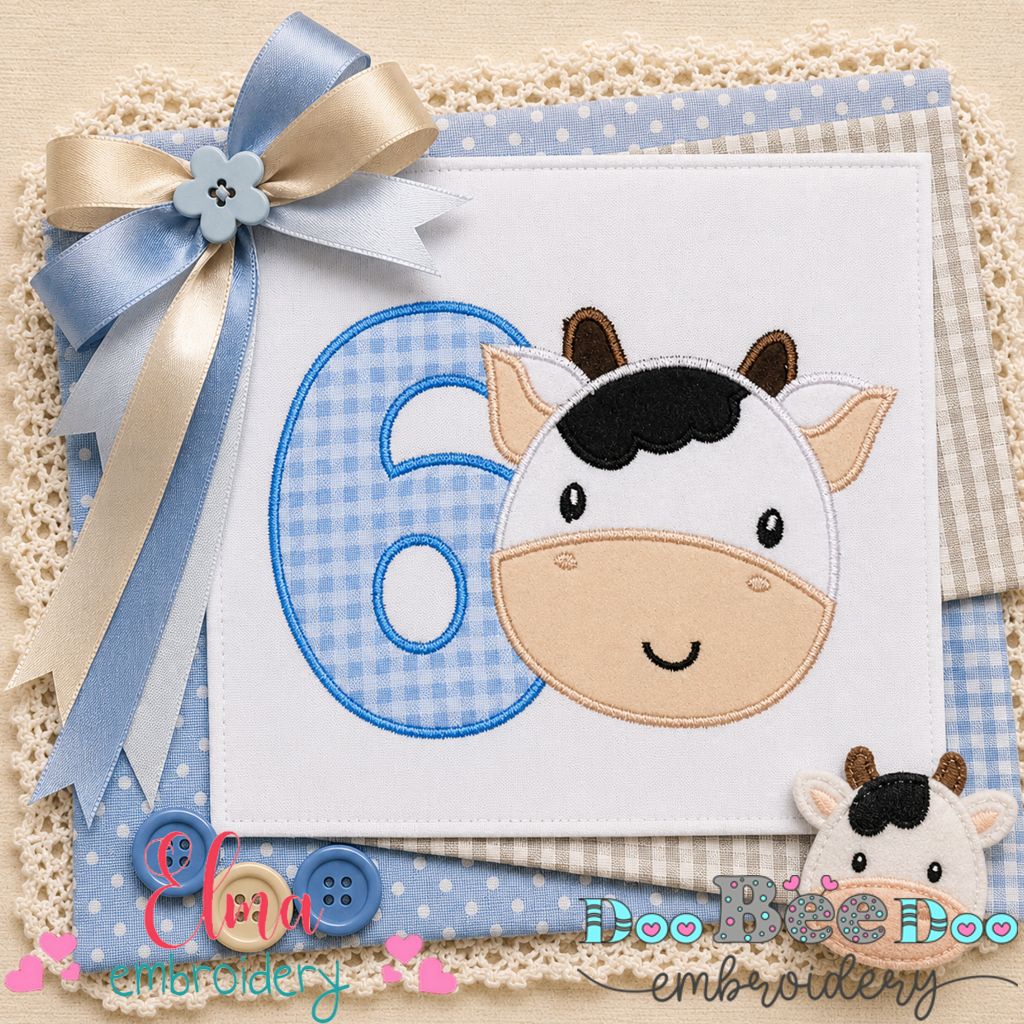 Farmyard Number Six Cow - Appliqué - Machine Embroidery Design