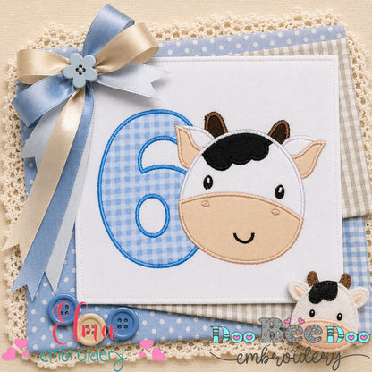 Farmyard Number Six Cow - Appliqué - Machine Embroidery Design