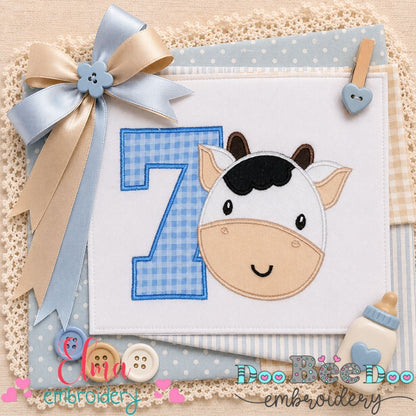 Farmyard Number Seven Cow - Appliqué - Machine Embroidery Design