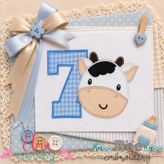 Farmyard Number Seven Cow - Appliqué - Machine Embroidery Design