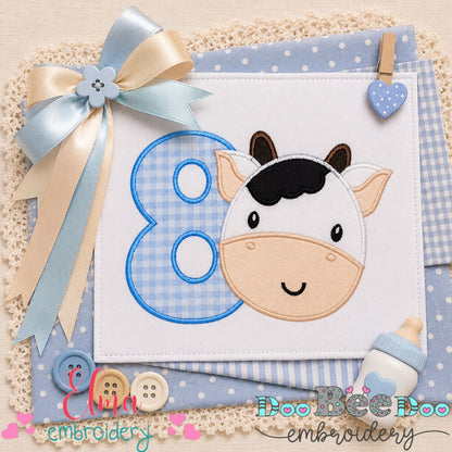 Farmyard Number Eight Cow - Appliqué - Machine Embroidery Design