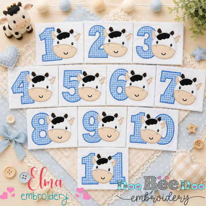 Moo-tiful Birthday Numbers 1-11 - Appliqué - Machine Embroidery Design