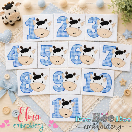 Moo-tiful Birthday Numbers 1-11 - Appliqué - Machine Embroidery Design