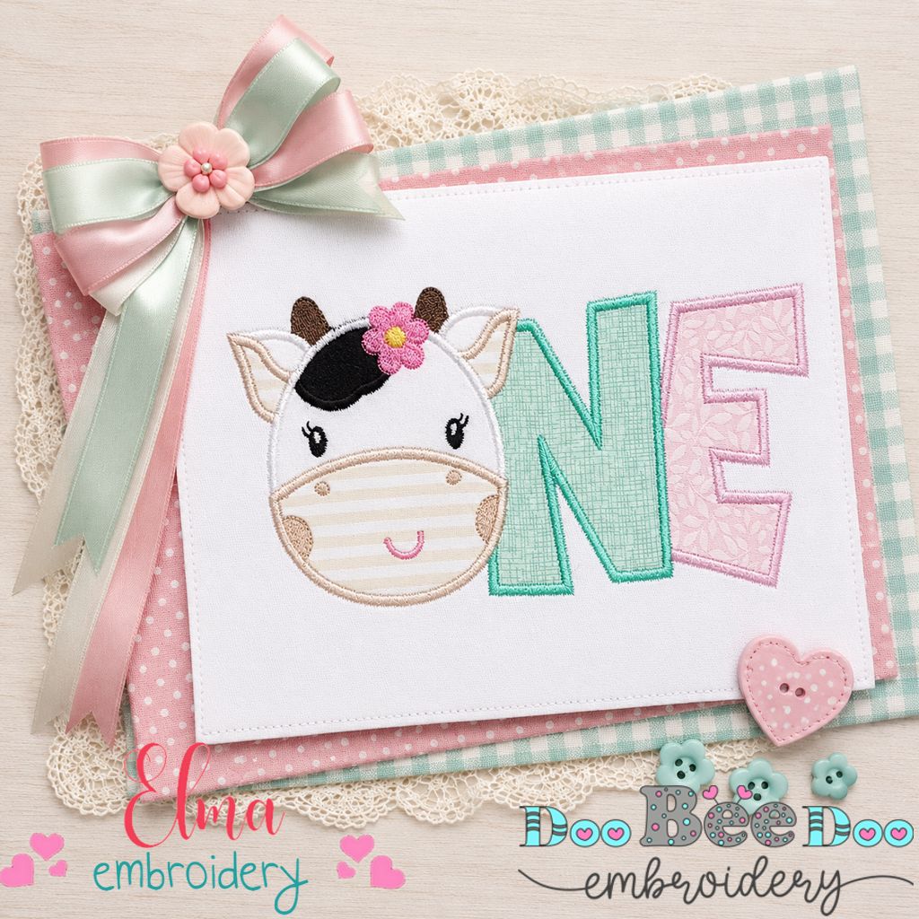 Sweet Cow First Birthday - Applique - Machine Embroidery Design