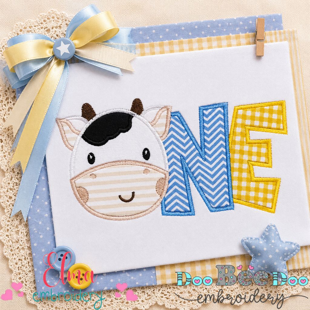 Cow ONE Birthday - Applique – Machine Embroidery Design