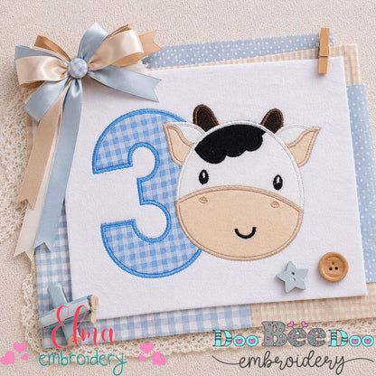 Little Cow Birthday Three - Appliqué - Machine Embroidery Design