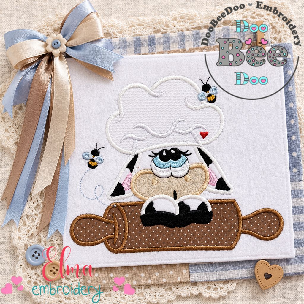 Sweet Kitchen Chef Cow - Applique - Machine Embroidery Design