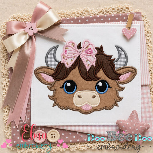 Sweet Highland Cow Girl - Appliqué - Machine Embroidery Design