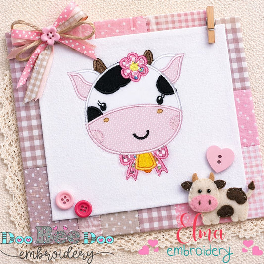 Sweet Floral Cow Face – Appliqué – Machine Embroidery Design