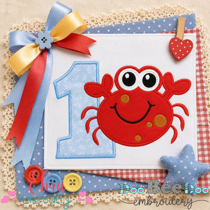 Happy Crab Number One - Applique - Machine Embroidery Design