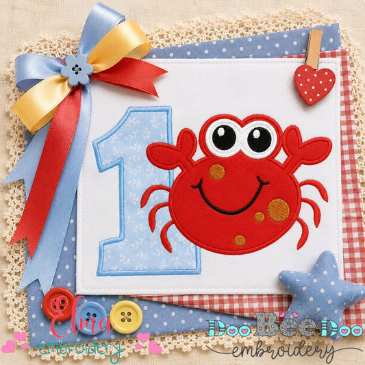Happy Crab Number One - Applique - Machine Embroidery Design