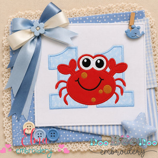 Happy Crab Number Eleven - Applique - Machine Embroidery Design
