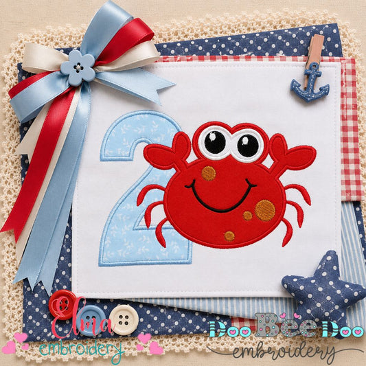 Happy Crab Number Two - Applique - Machine Embroidery Design