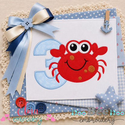 Happy Crab Number Three - Applique - Machine Embroidery Design