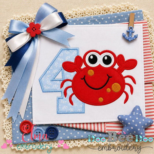 Happy Crab Number Four - Applique - Machine Embroidery Design