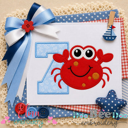 Happy Crab Number Seven - Applique - Machine Embroidery Design