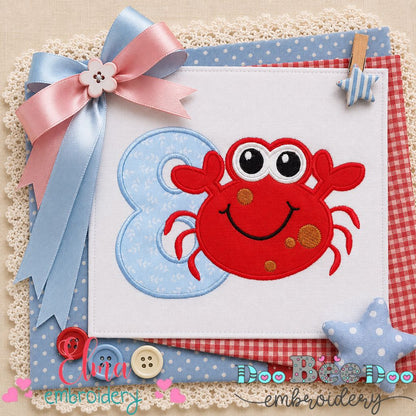 Happy Crab Number Eight - Applique - Machine Embroidery Design