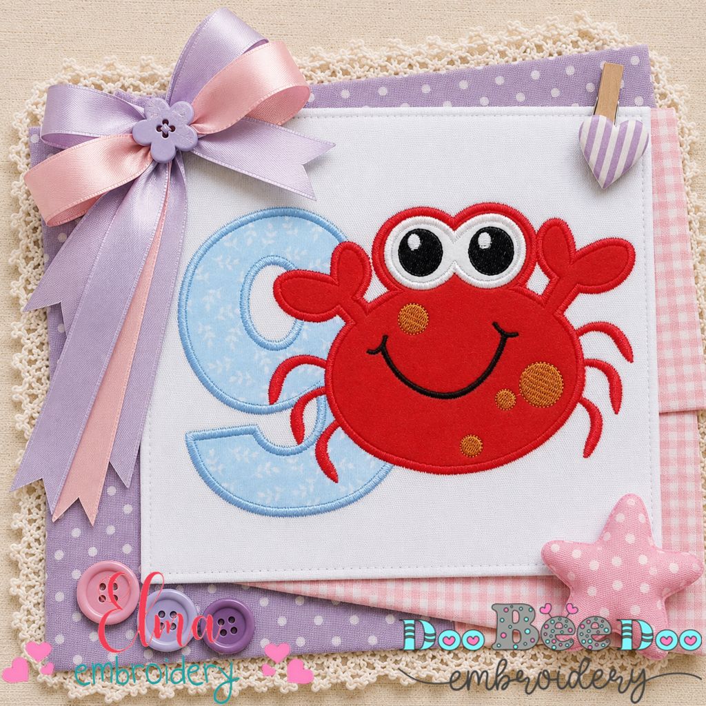 Happy Crab Number Nine - Applique - Machine Embroidery Design