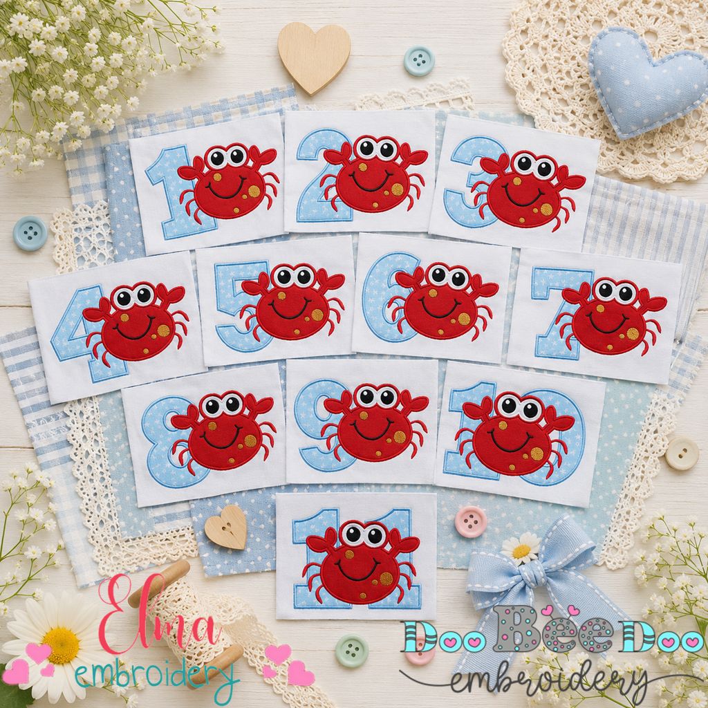 Crabby Birthday Numbers Collection - Appliqué - Machine Embroidery Design