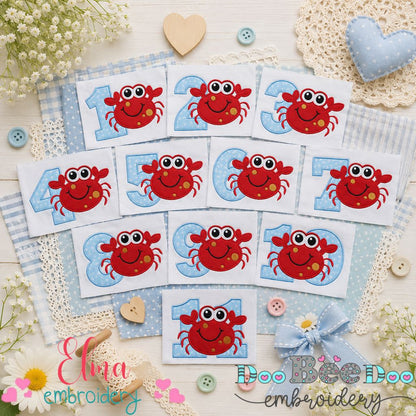 Crabby Birthday Numbers Collection - Appliqué - Machine Embroidery Design