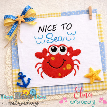 Nice to Sea Cute Crab - Appliqué - Machine Embroidery Design
