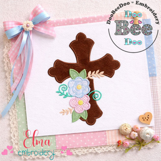 Floral Cross – Appliqué – Machine Embroidery Design