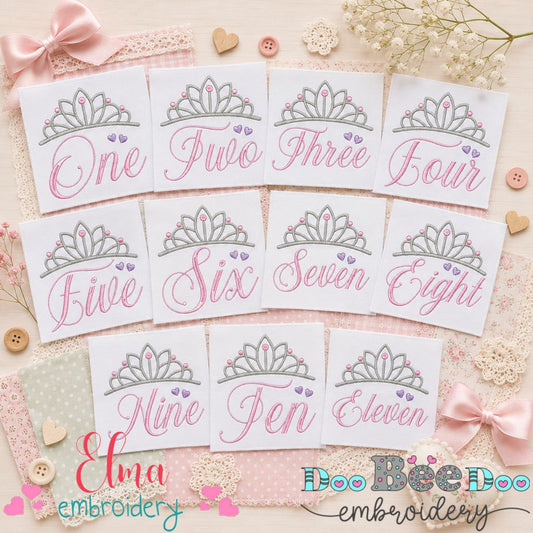 Little Princess Birthday Tiara 1–11 - Satin Stitch - Machine Embroidery Design