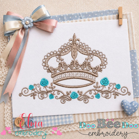 Royal Crown Roses - Satin Stitch - Machine Embroidery Design