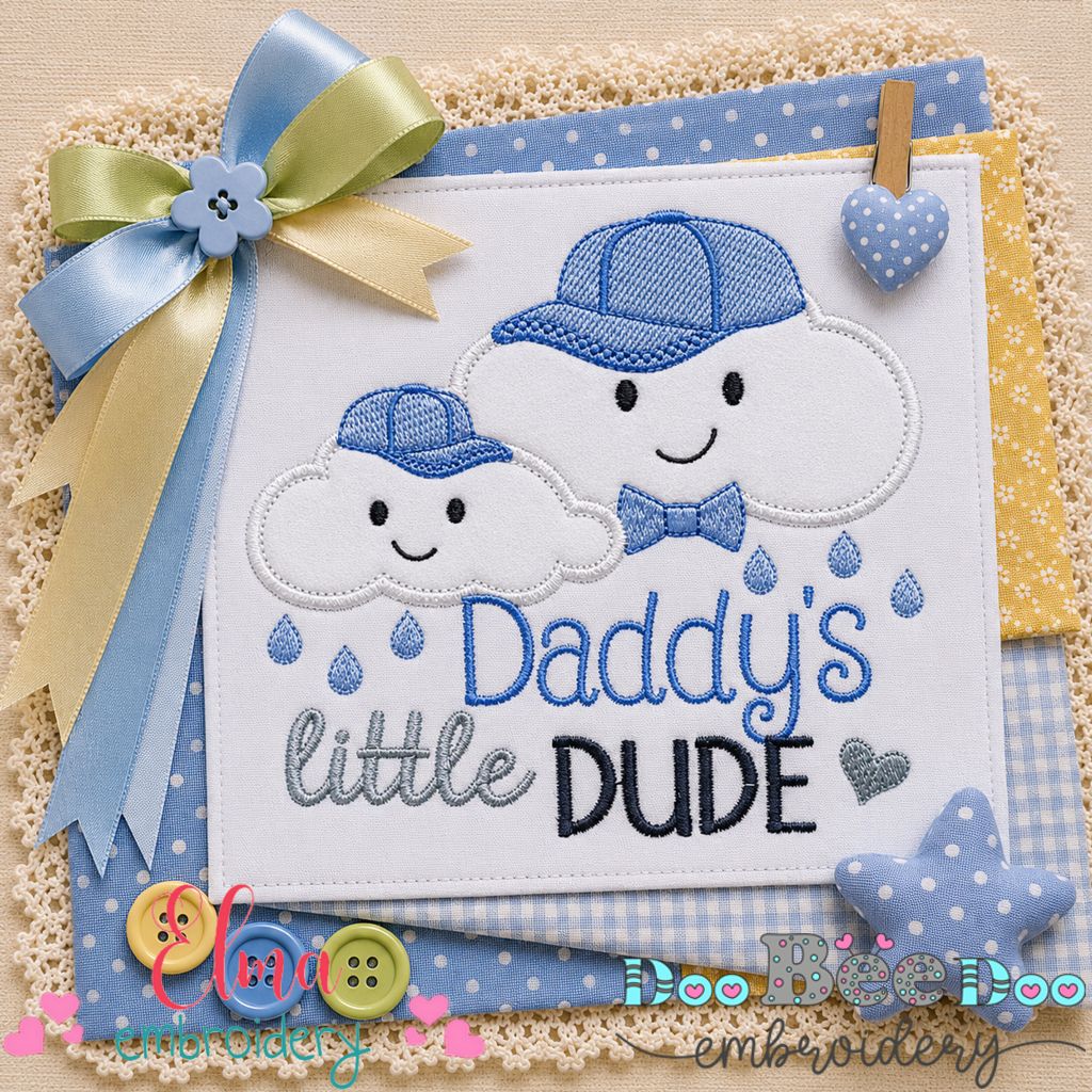 Daddy's Little Dude Cloud - Appliqué - Machine Embroidery Design