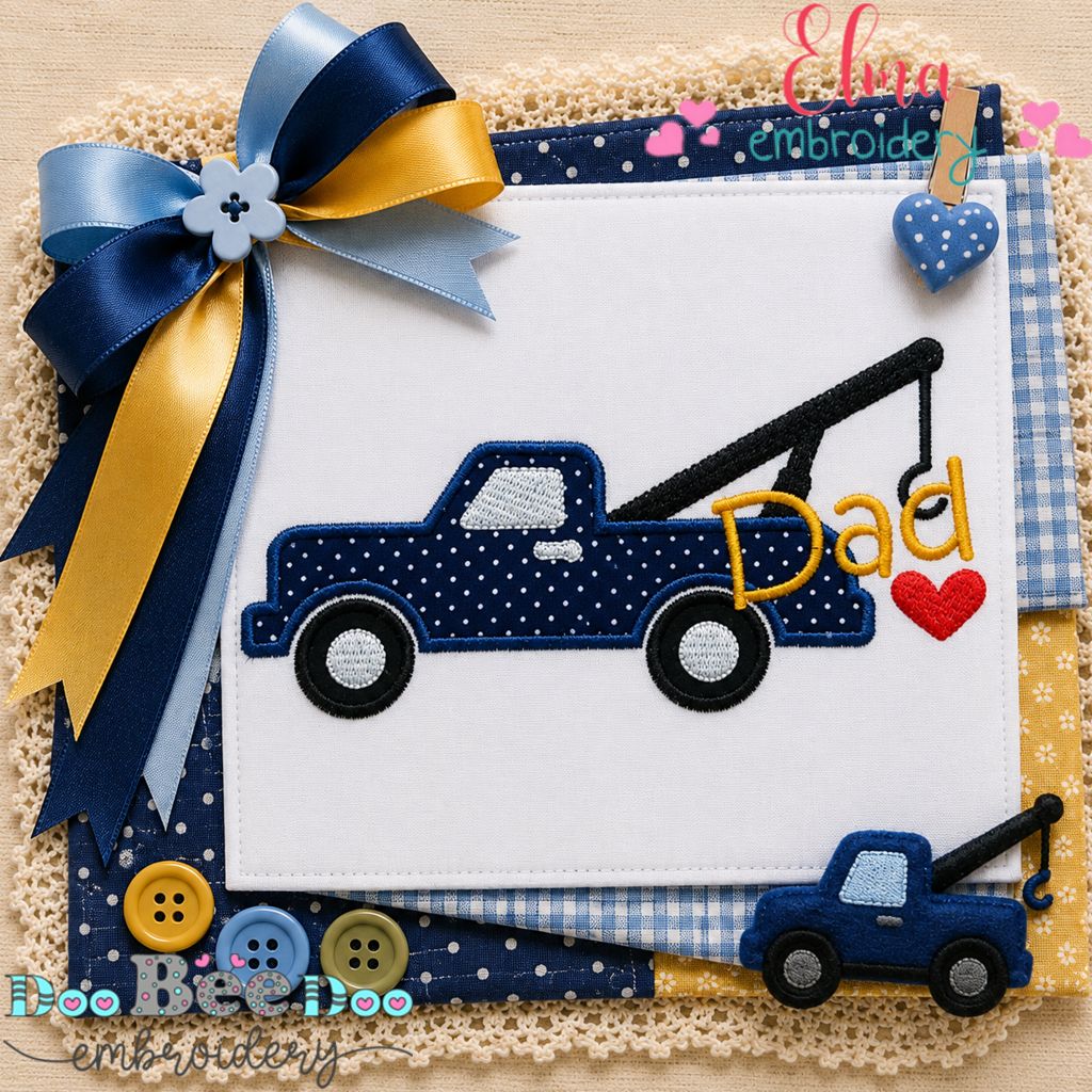 Dad Tow Truck - Appliqué - Machine Embroidery Design