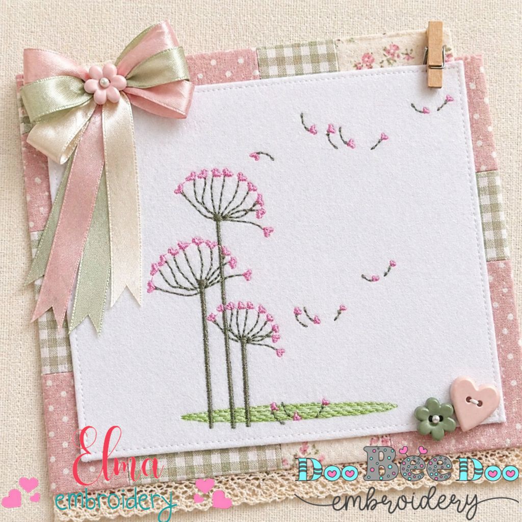Whimsical Heart Dandelion – Satin Stitch – Machine Embroidery Design