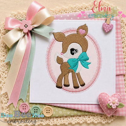Sweet Baby Deer Frame - Appliqué - Machine Embroidery Design