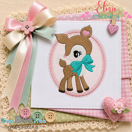Sweet Baby Deer Frame - Appliqué - Machine Embroidery Design
