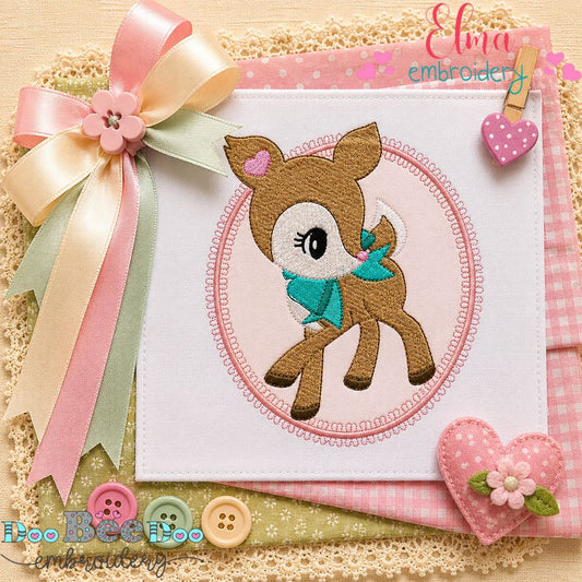 Darling Baby Deer Frame - Appliqué - Machine Embroidery Design