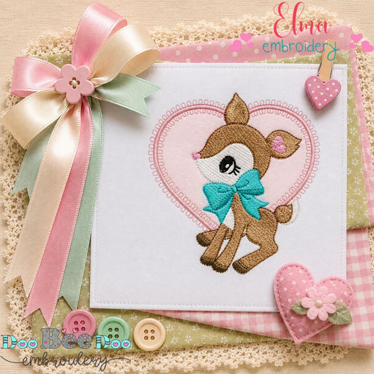 Sweet Deer Heart Frame - Appliqué - Machine Embroidery Design