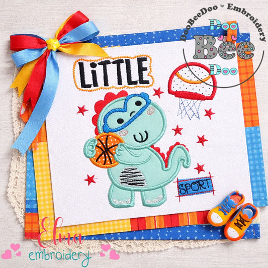 Little Basketball Dinosaur - Appliqué - Machine Embroidery Design